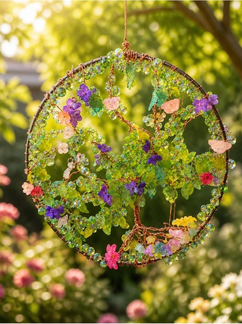Handmade Beaded Tree of Life Sun Catcher - Multicolor